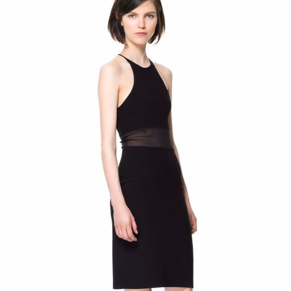 Zara Mini Black Dress Sheer Waist Size: XS NWT